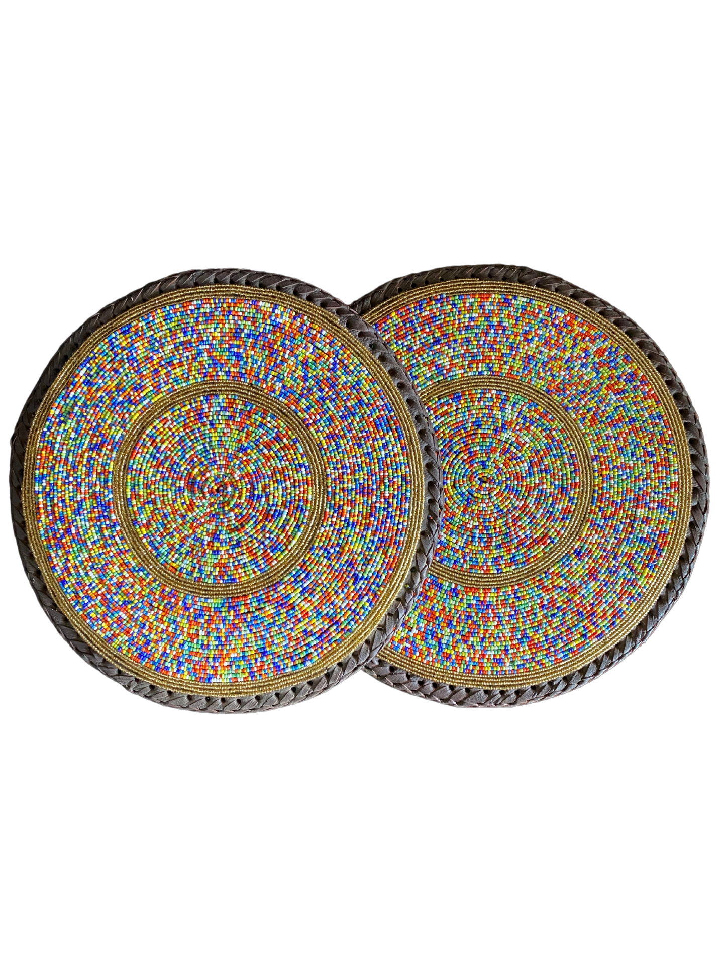 Mixed Color African Beaded Leather Pair Table Mat