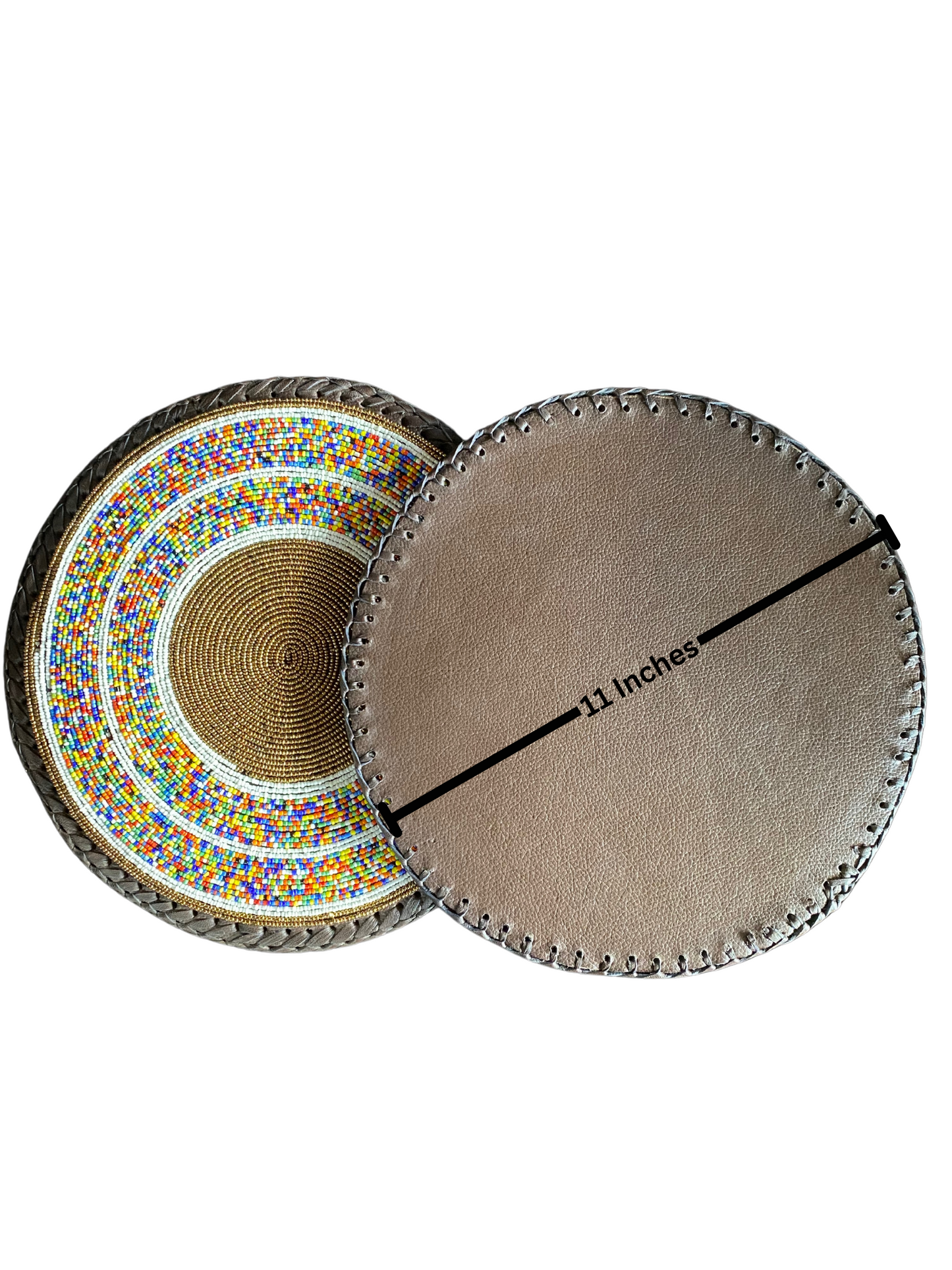 Mixed Color African Beaded Leather Pair Table Mat