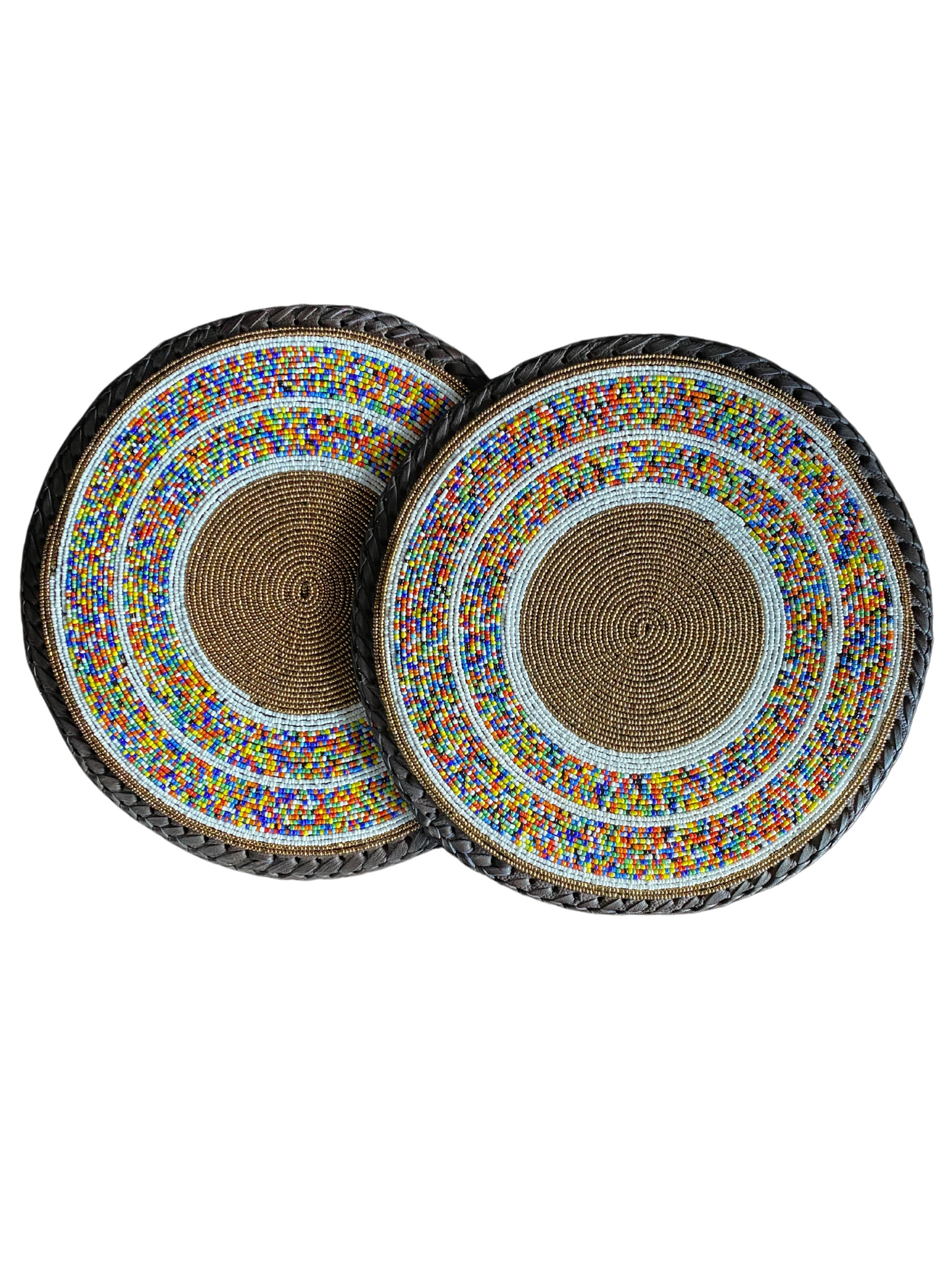 Mixed Color African Beaded Leather Pair Table Mat
