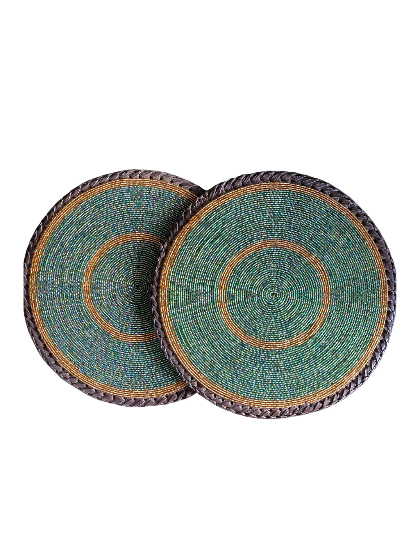 Center Color African Beaded Leather Pair Table Mat