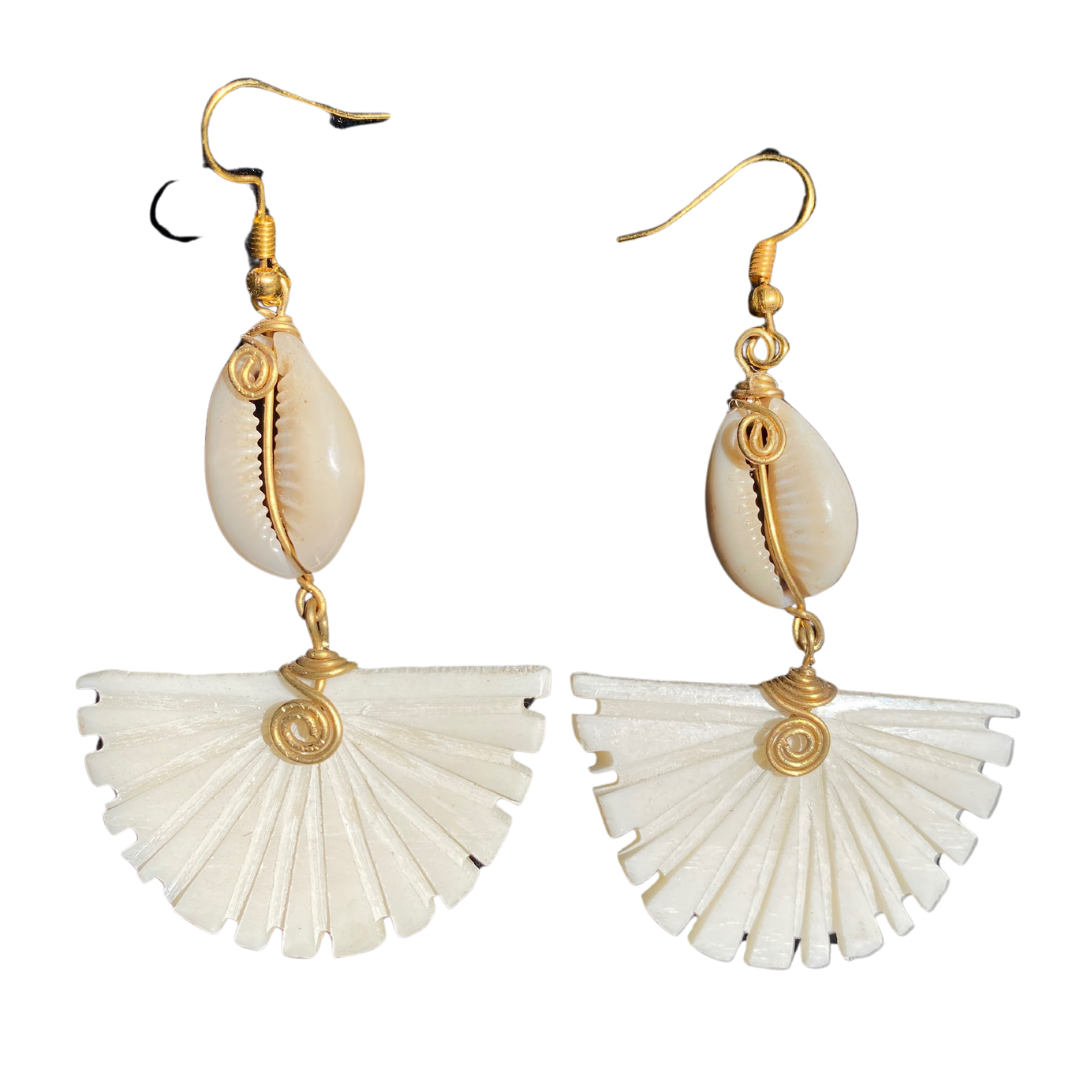 African Handmade Bone-Brass White Earrings A