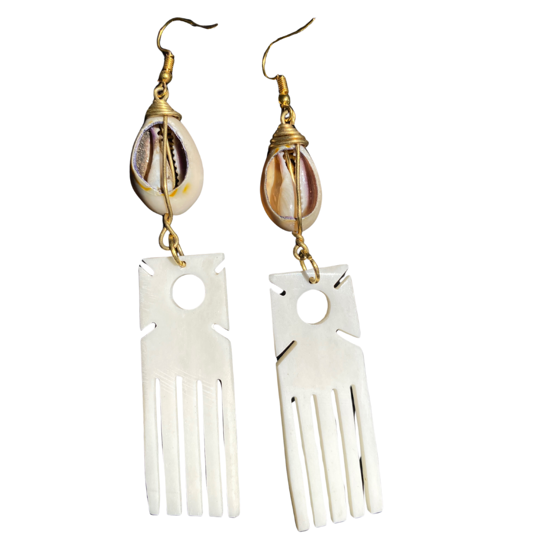 African Handmade Bone-Brass White Earrings A