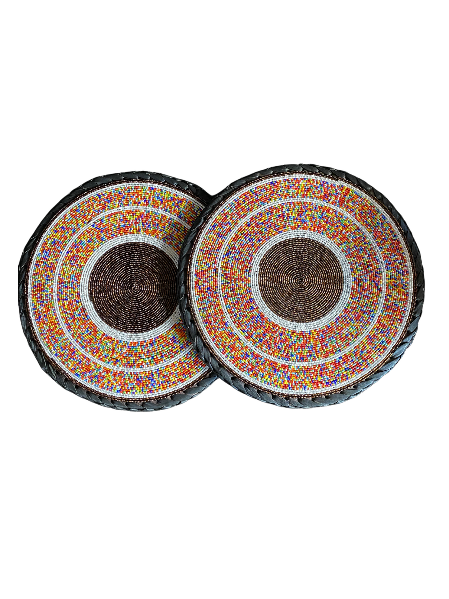 Center Color African Beaded Leather Pair Table Mat
