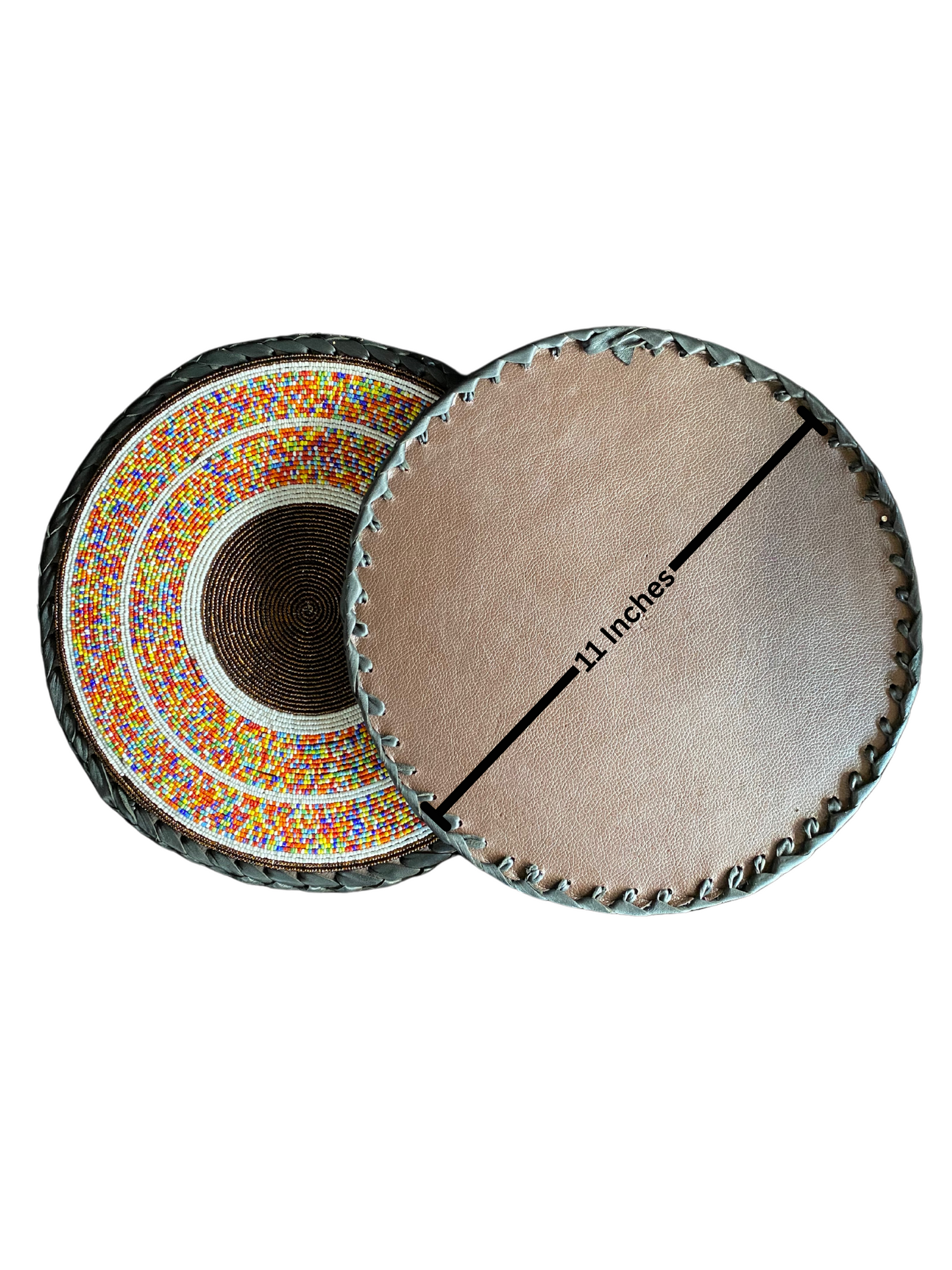 Center Color African Beaded Leather Pair Table Mat