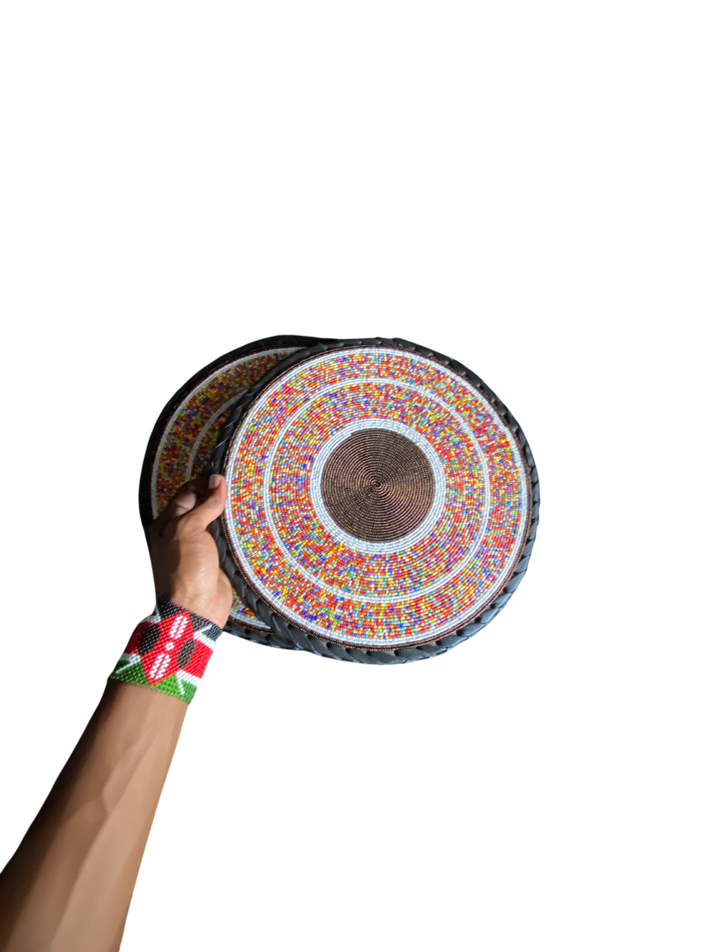 Center Color African Beaded Leather Pair Table Mat