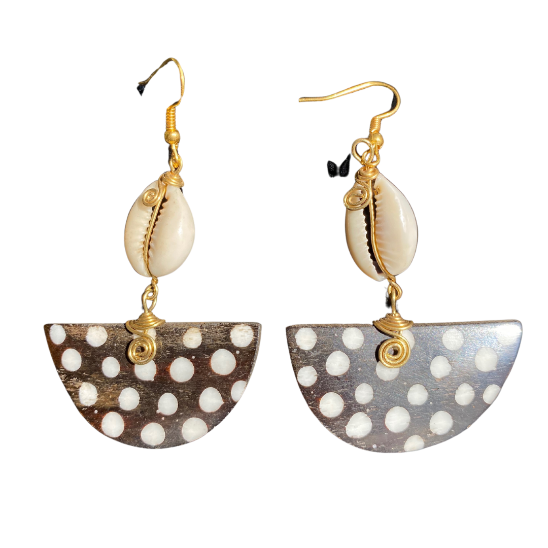 African Handmade Bone-Brass Black Earrings