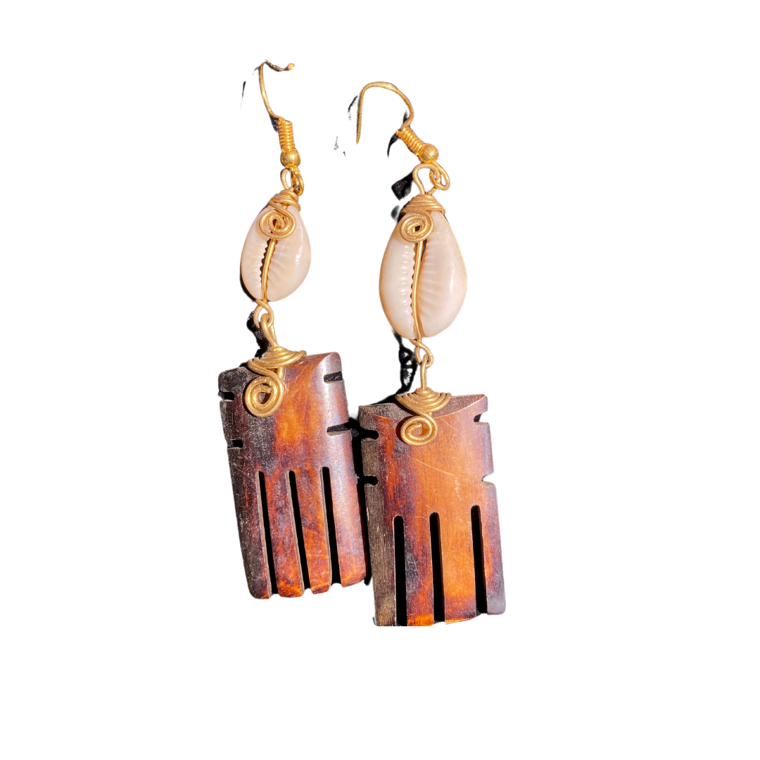 African Handmade Bone-Brass Brown Earrings