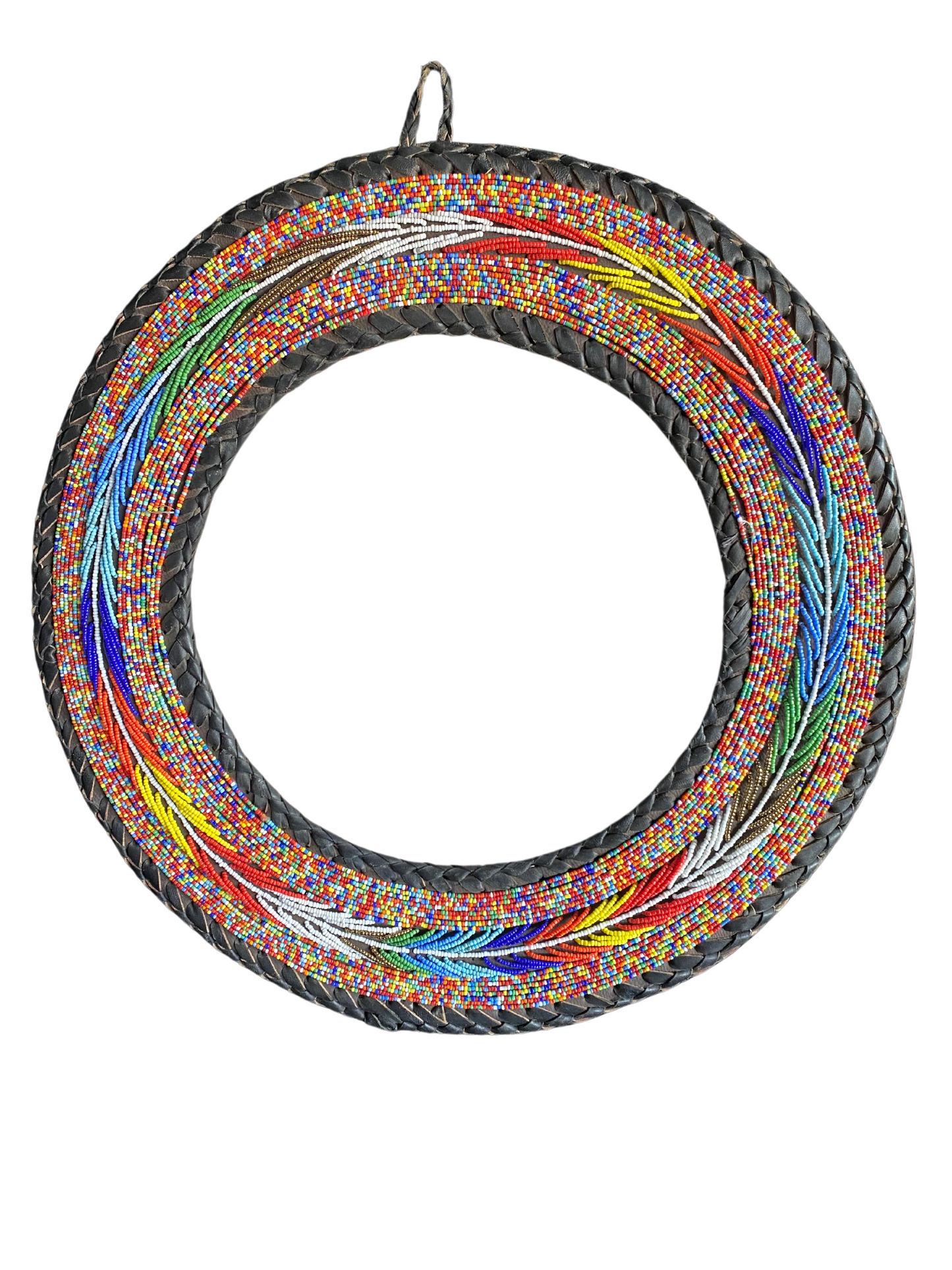 16 Inches African Beaded-Leather Mirror Holder(Rainbow)