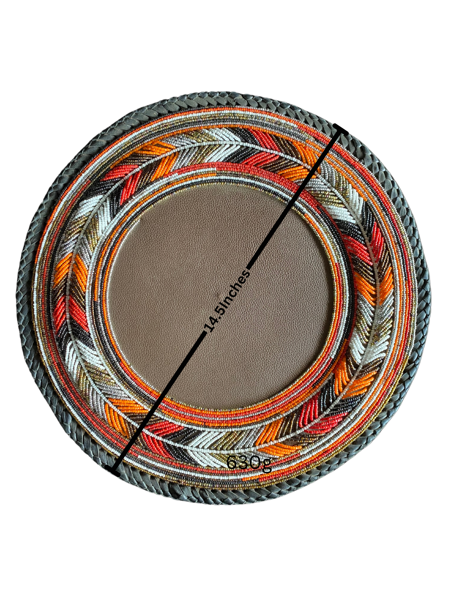 14 Inches African Leaf Beaded-Leather Table Mat(Orange/Black)