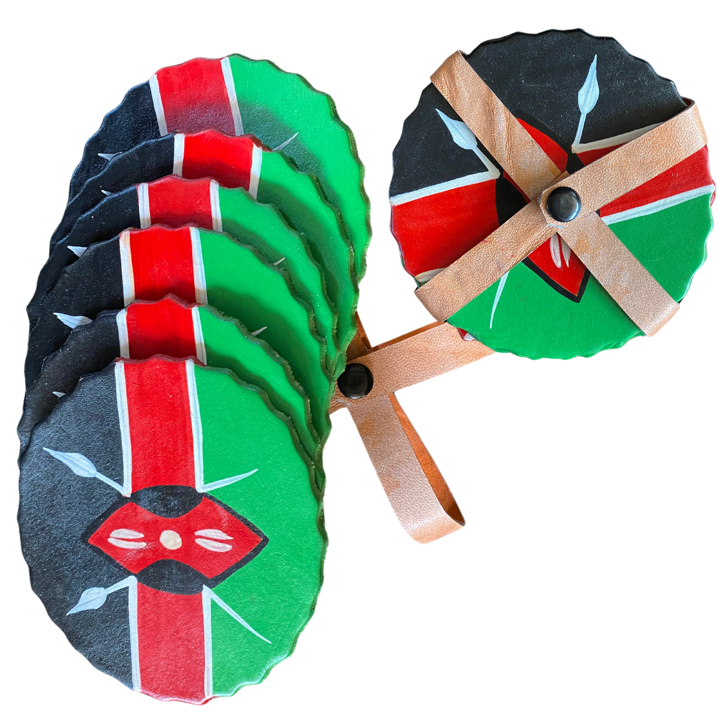 African Six Painted Leather Table Set Saucer