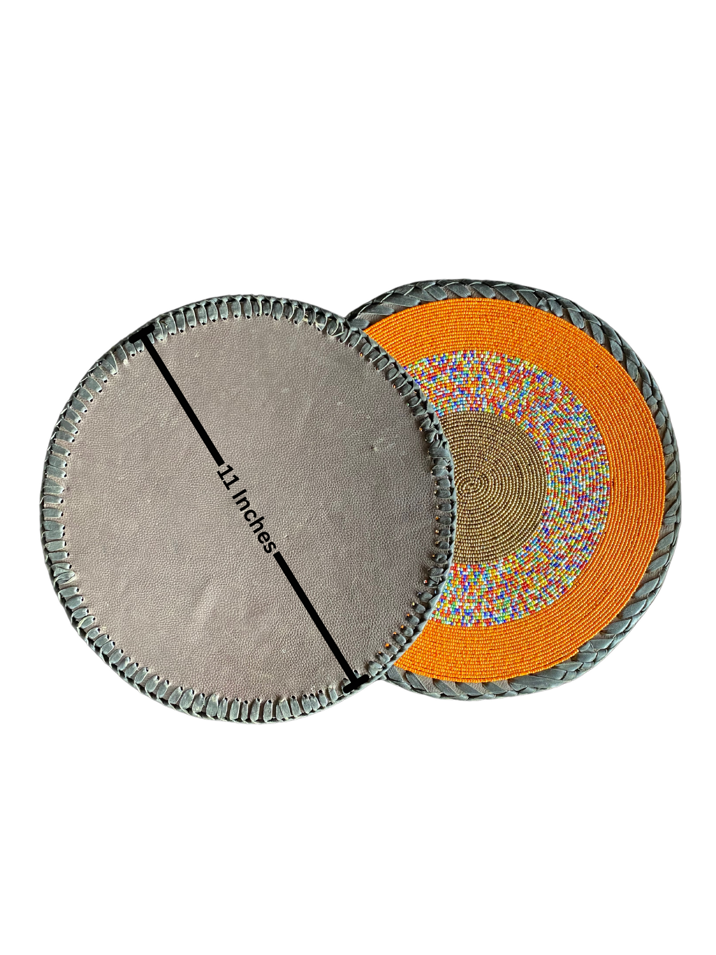 Center Color African Beaded Leather Pair Table Mat