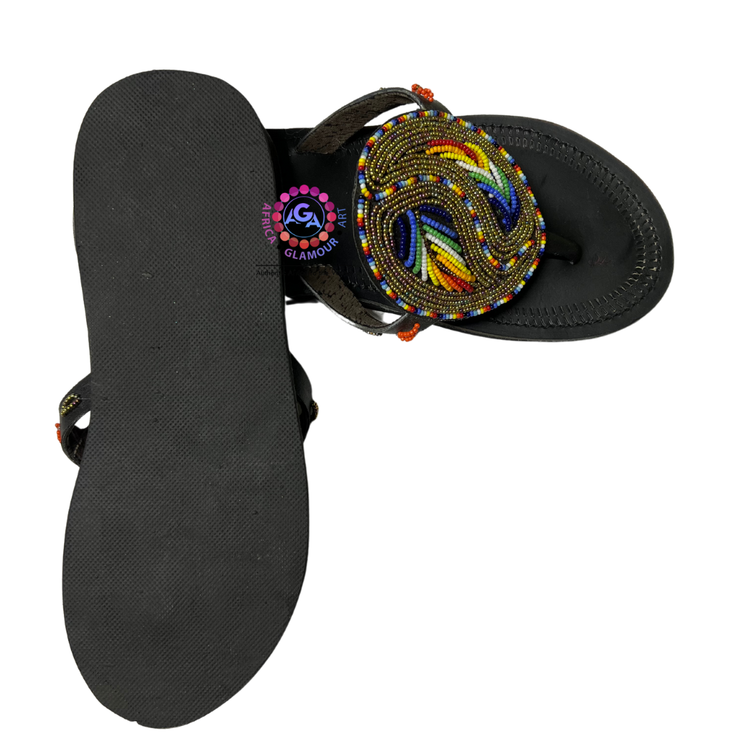 African Summer Pure Leather Beaded Wedge Sandals(Wala)