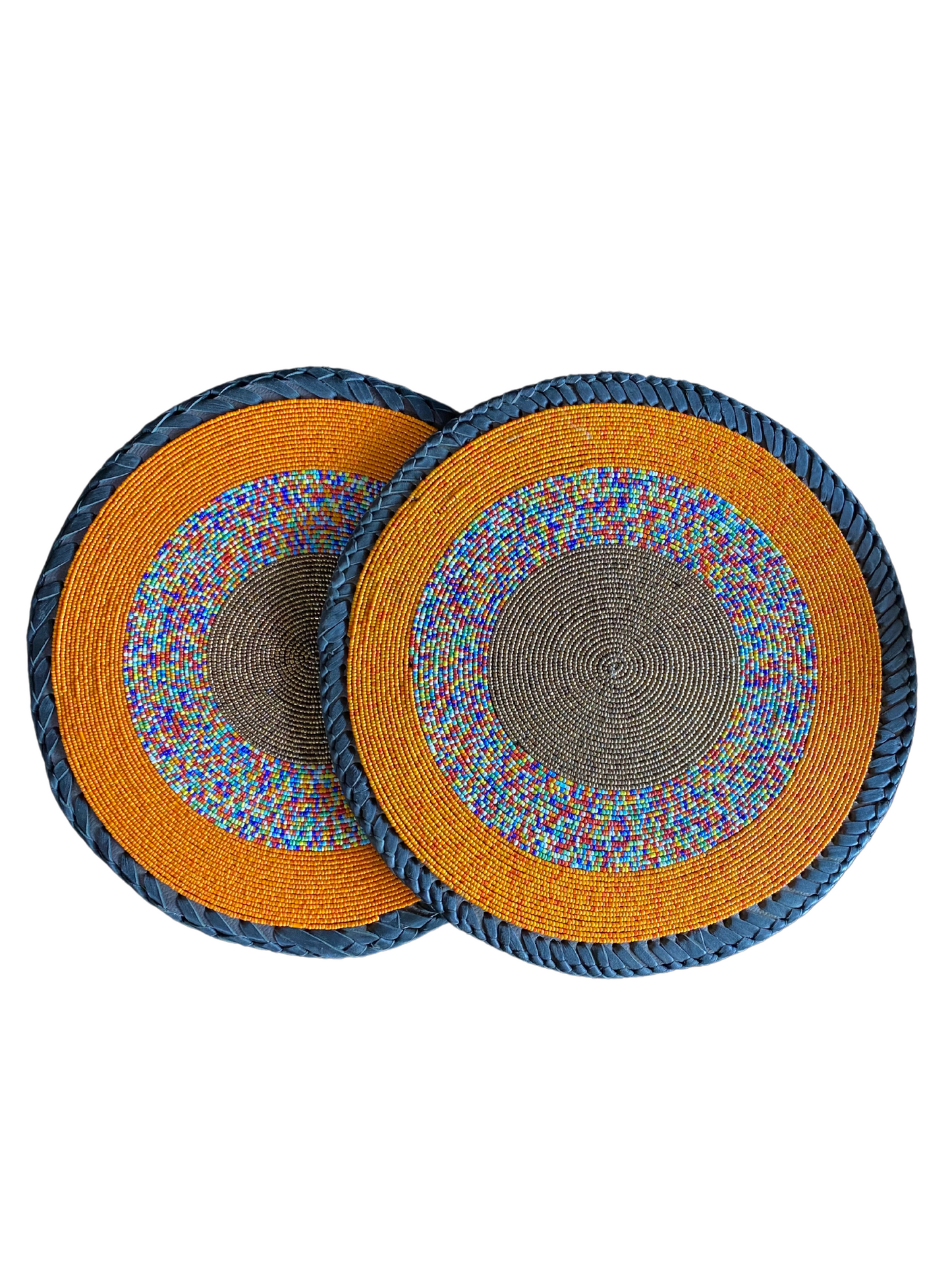 Center Color African Beaded Leather Pair Table Mat