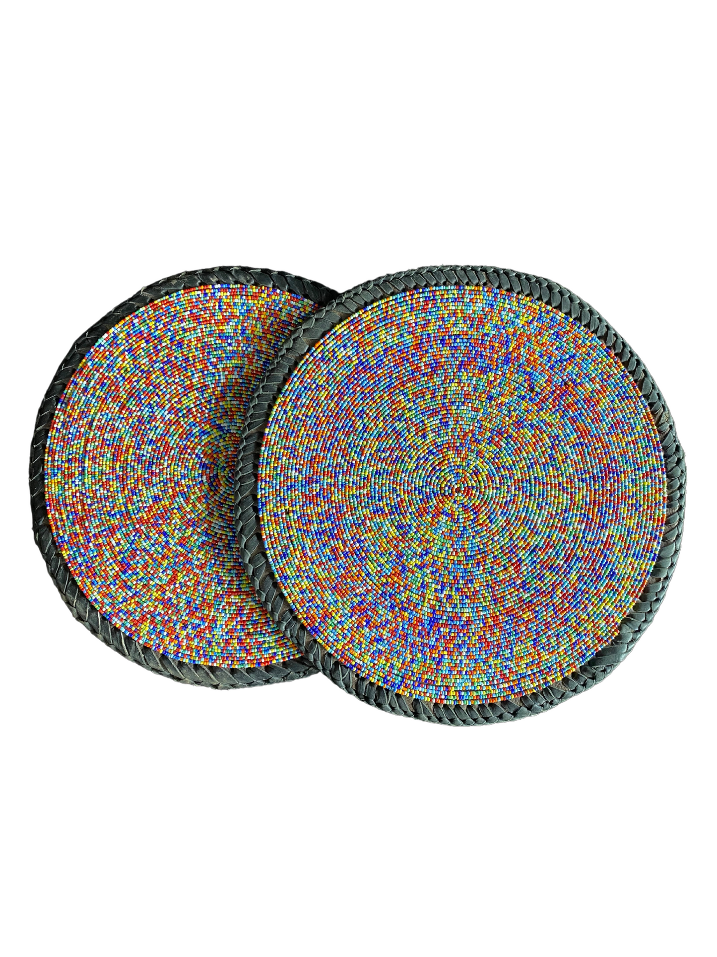 Mixed Color African Beaded Leather Pair Table Mat