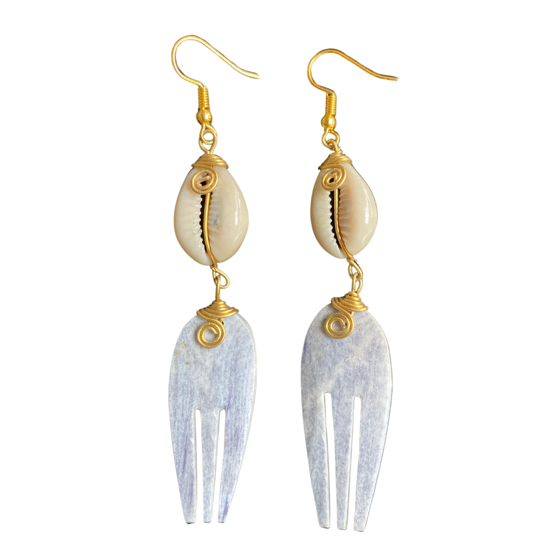 African Handmade Bone-Brass White Earrings A