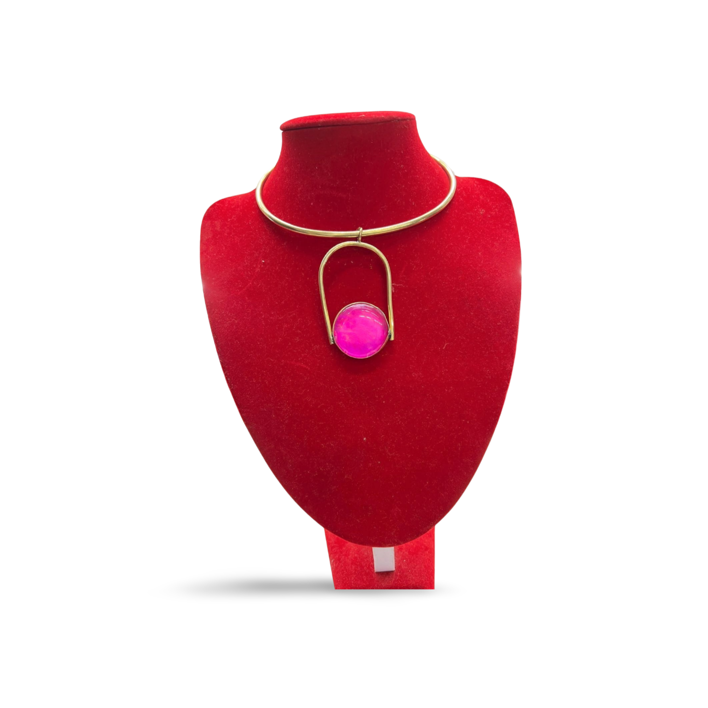 African Brass Necklace with Gem-stone Collection F