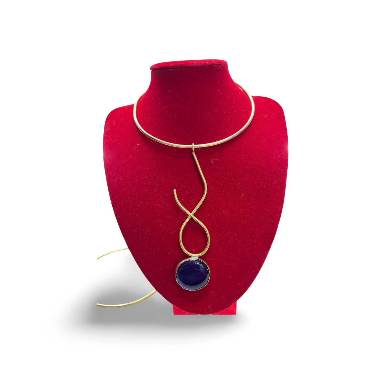African Brass Necklace with Gem-stone Collection F