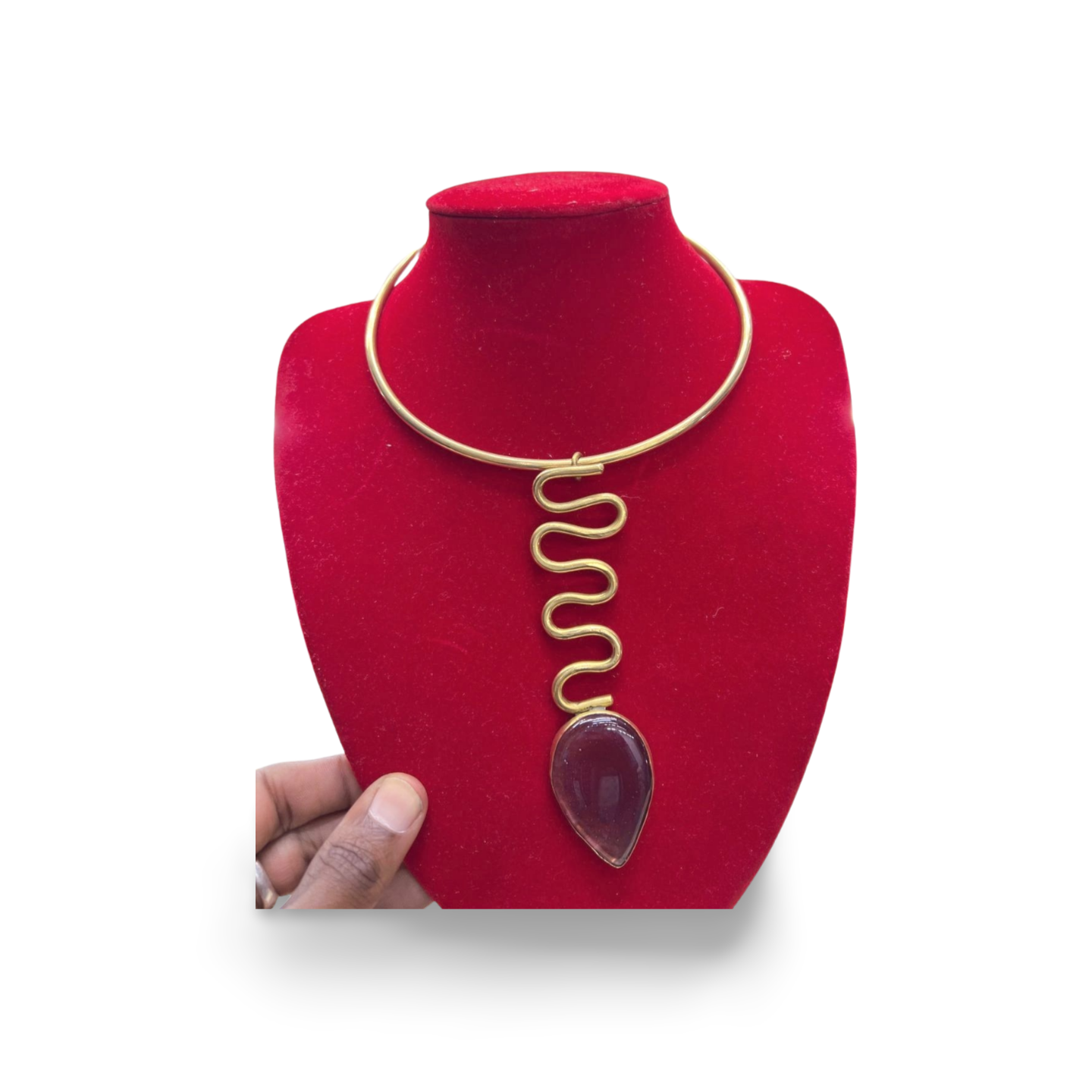 African Brass Necklace with Gem-stone Collection F