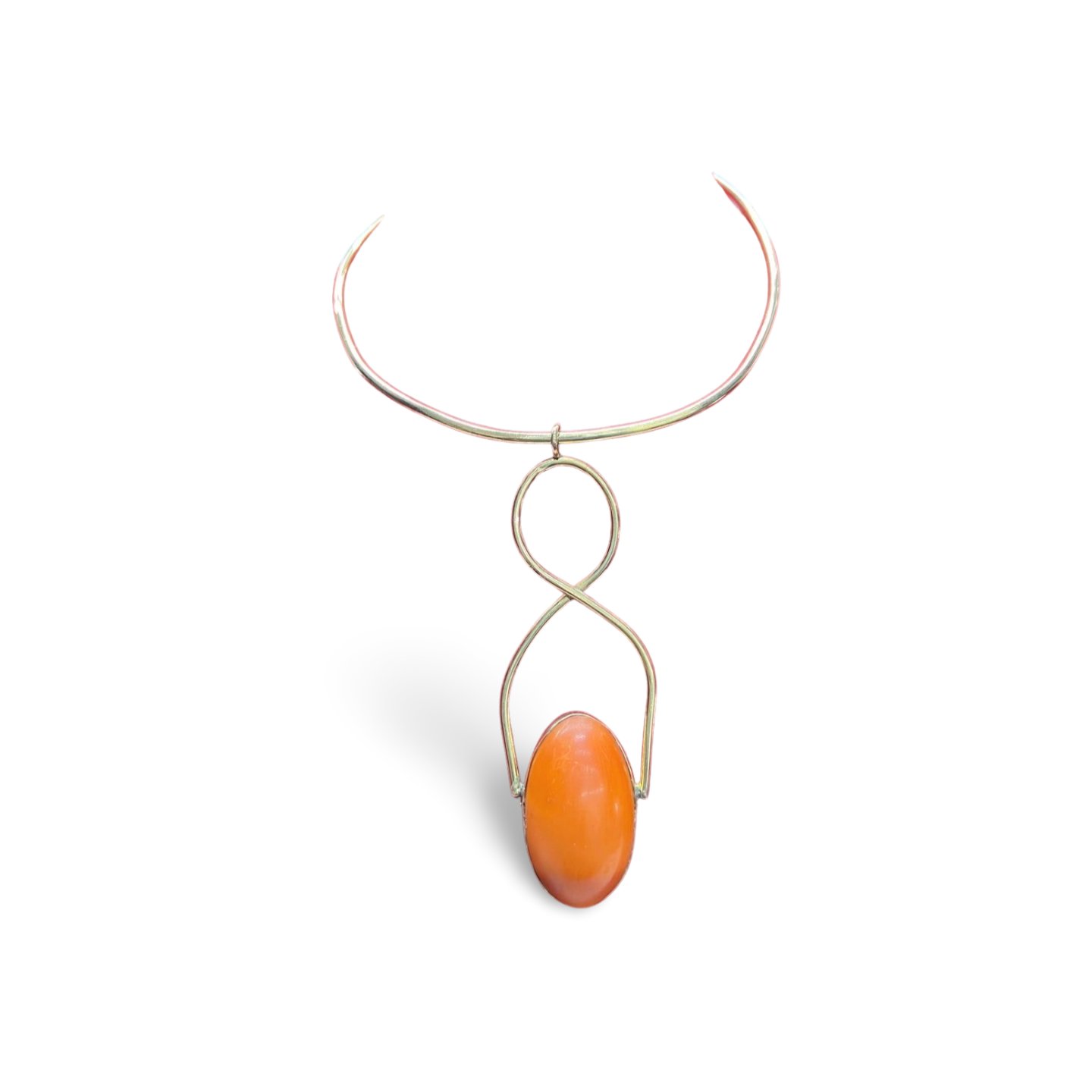 African Brass Necklace with Gem-stone Collection E