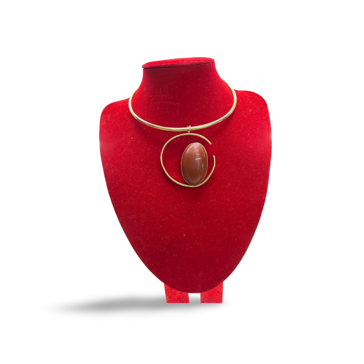 African Brass Necklace with Gem-stone Collection E