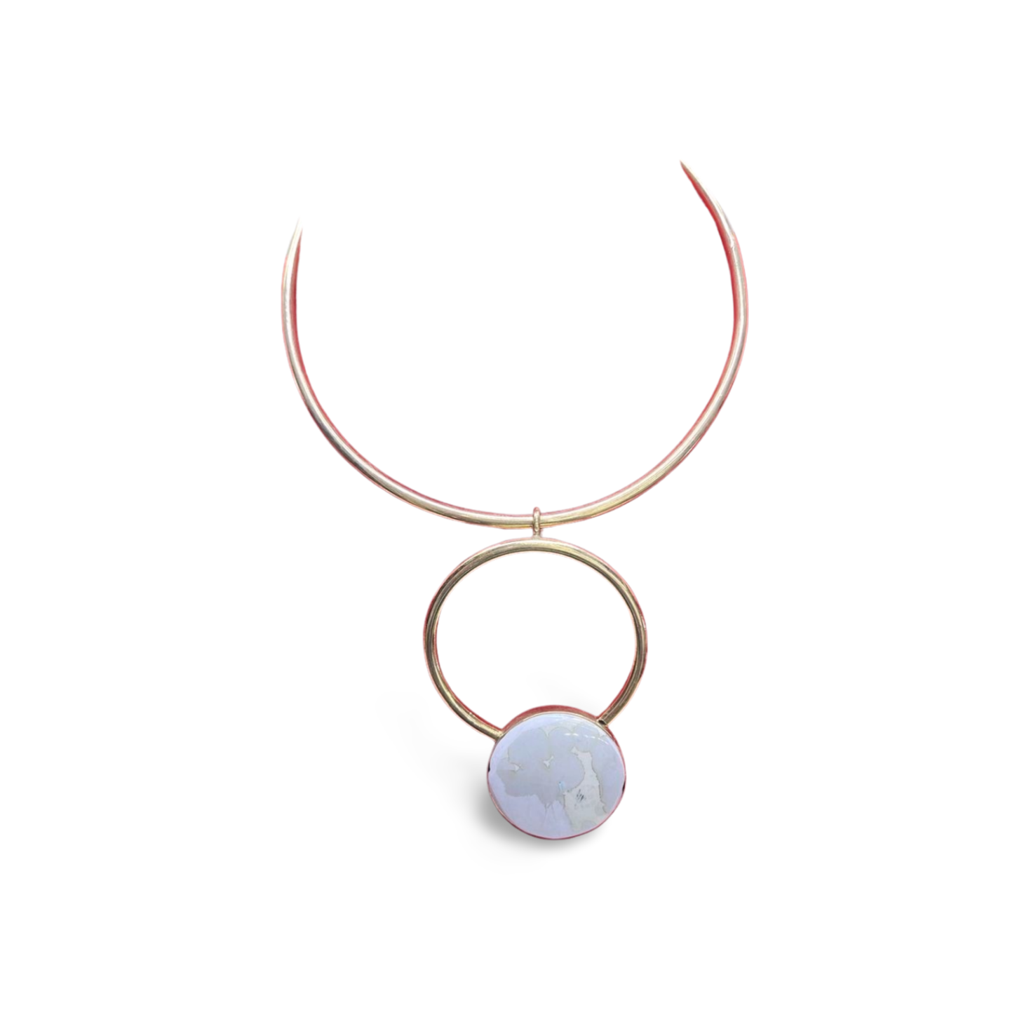 African Brass Necklace with Gem-stone Collection E