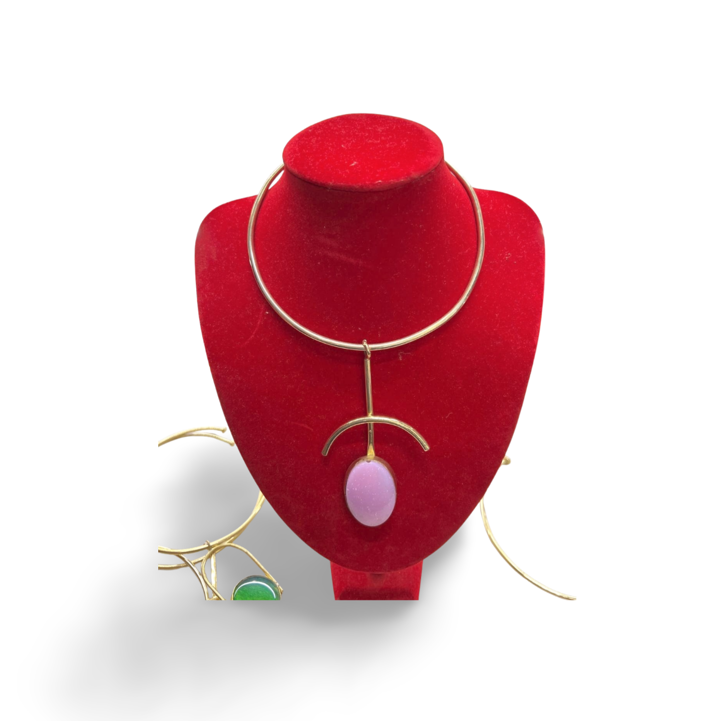 African Brass Necklace with Gem-stone Collection E