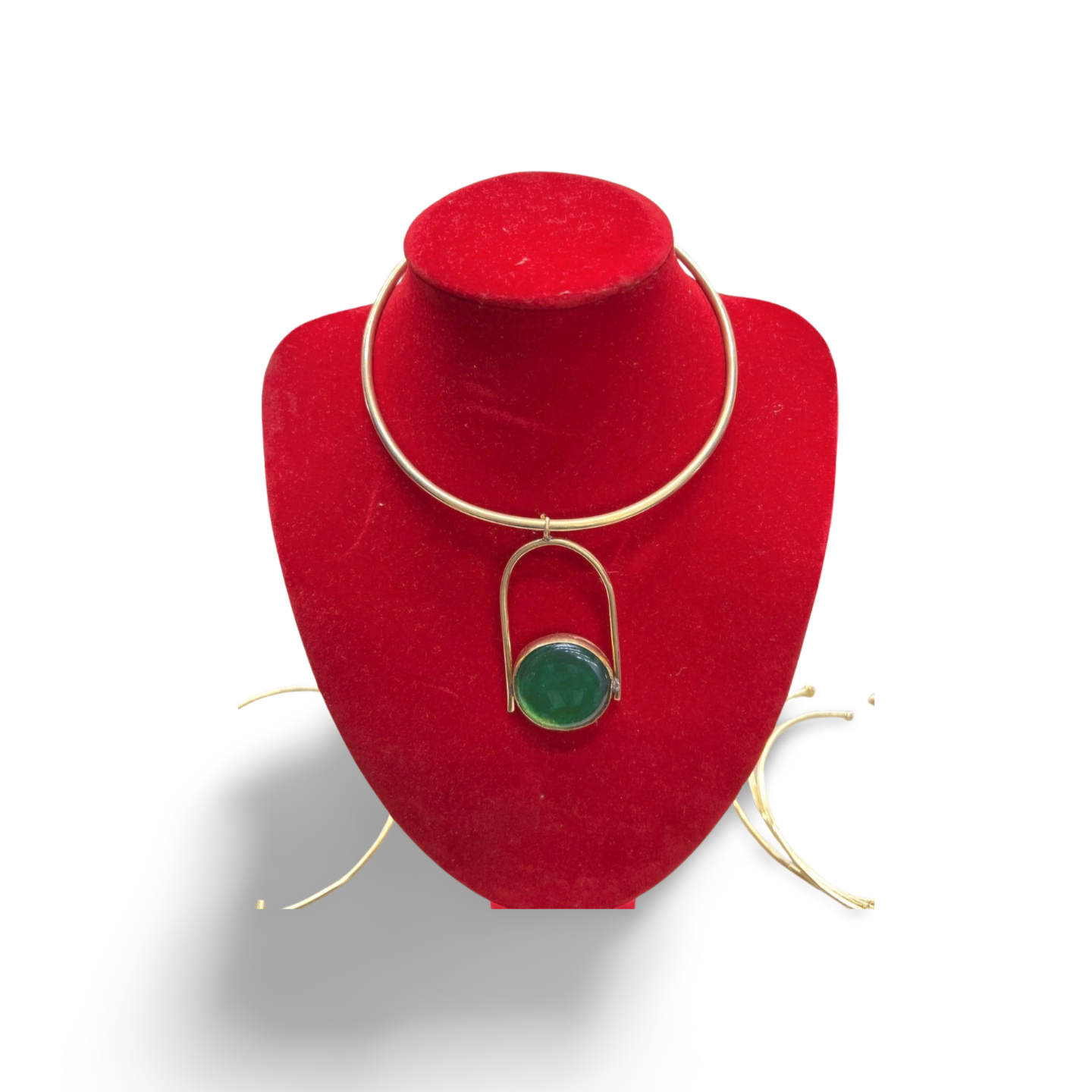 African Brass Necklace with Gem-stone Collection D