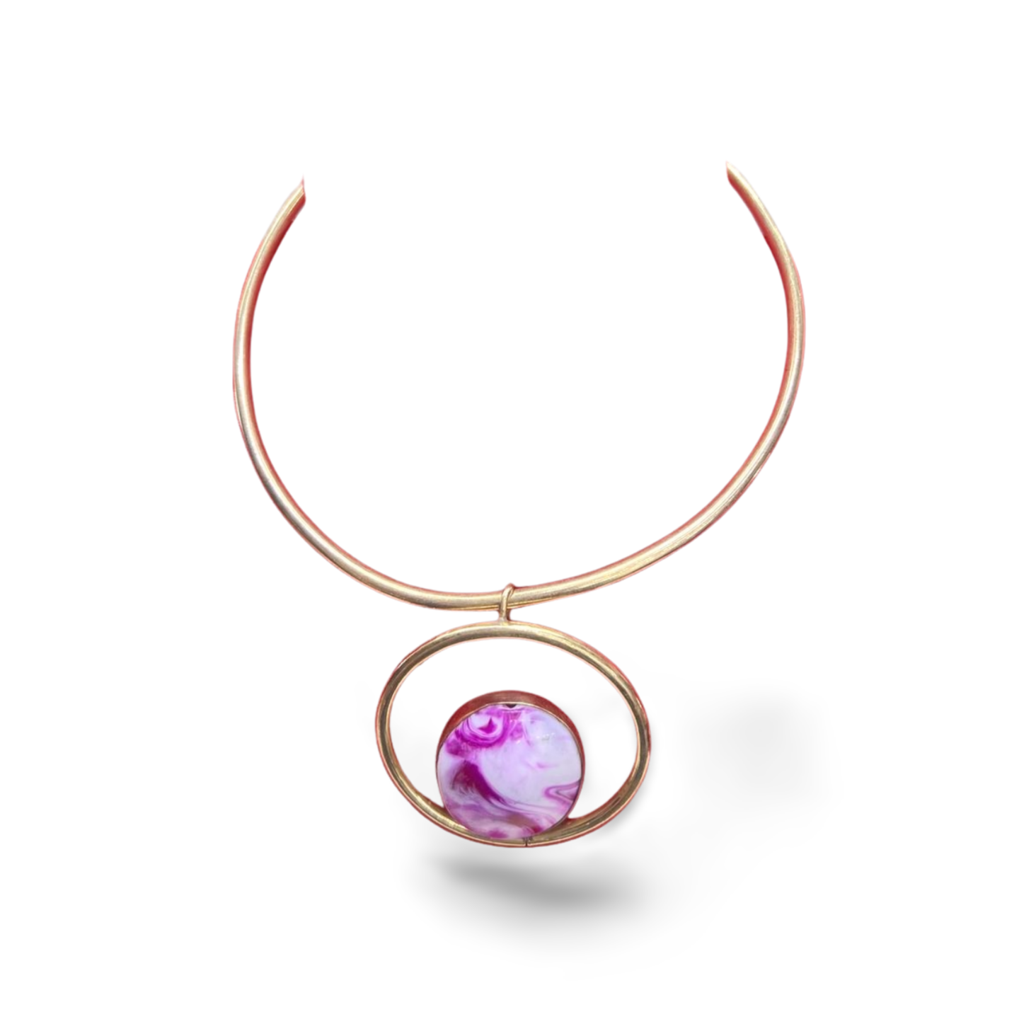 African Brass Necklace with Gem-stone Collection D
