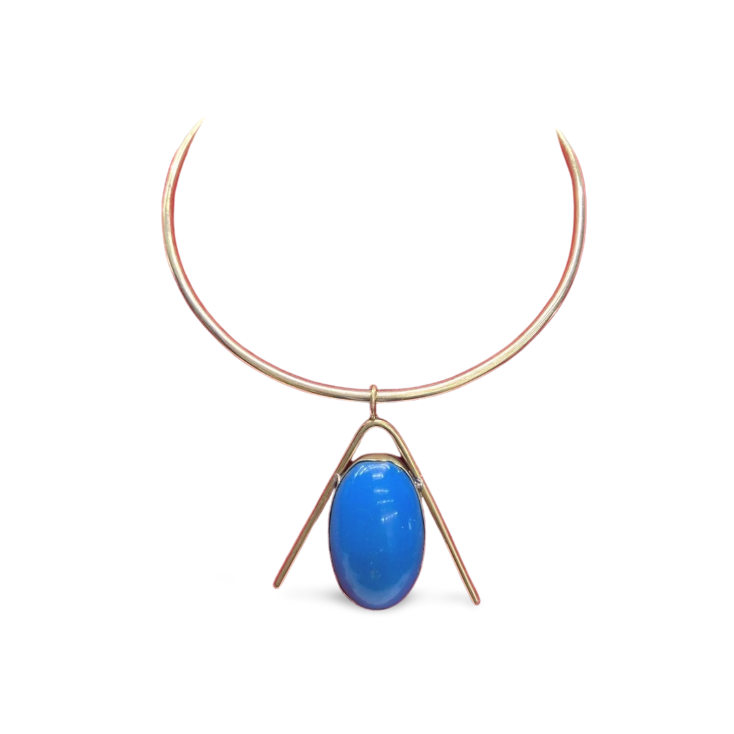African Brass Necklace with Gem-stone Collection E