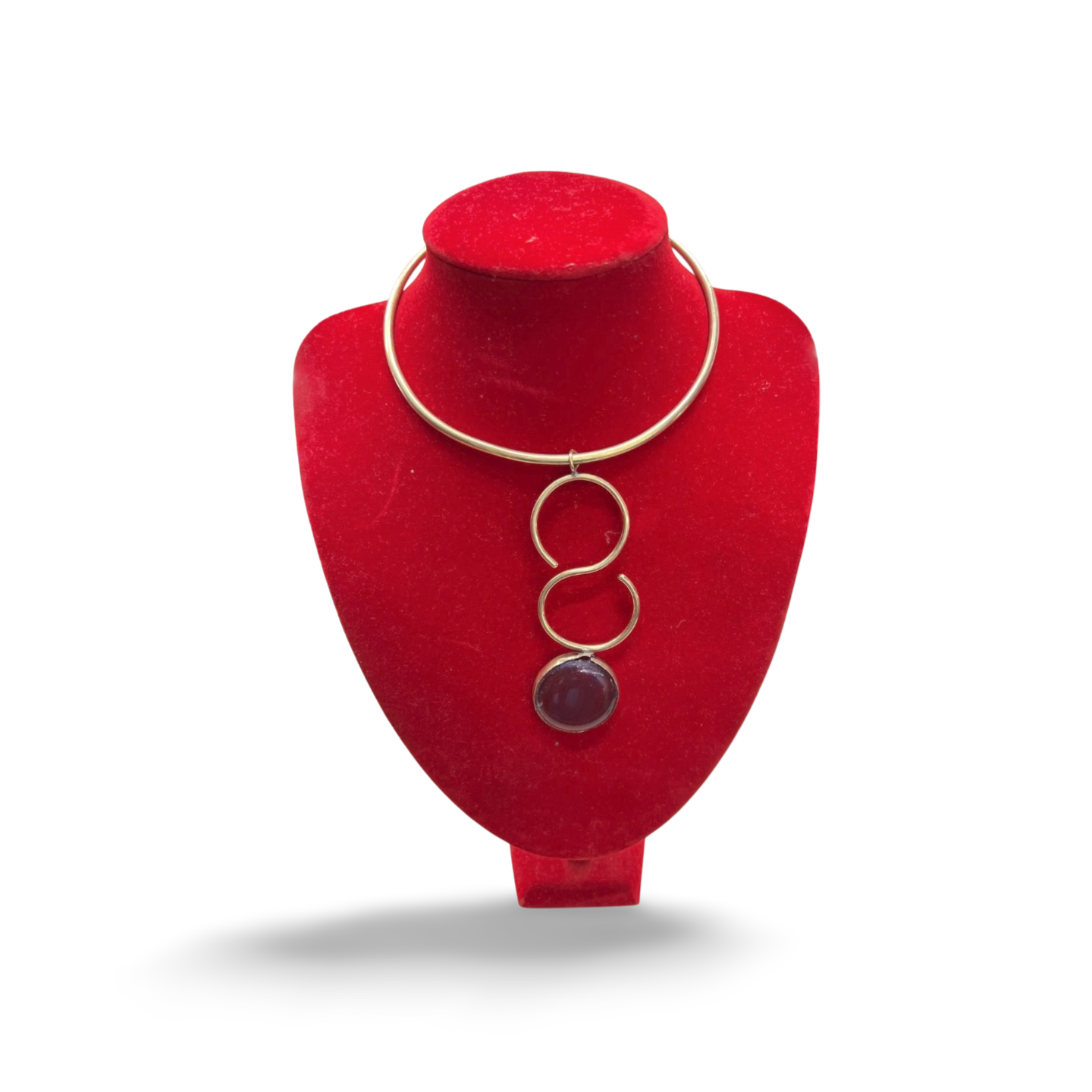 African Brass Necklace with Gem-stone Collection D