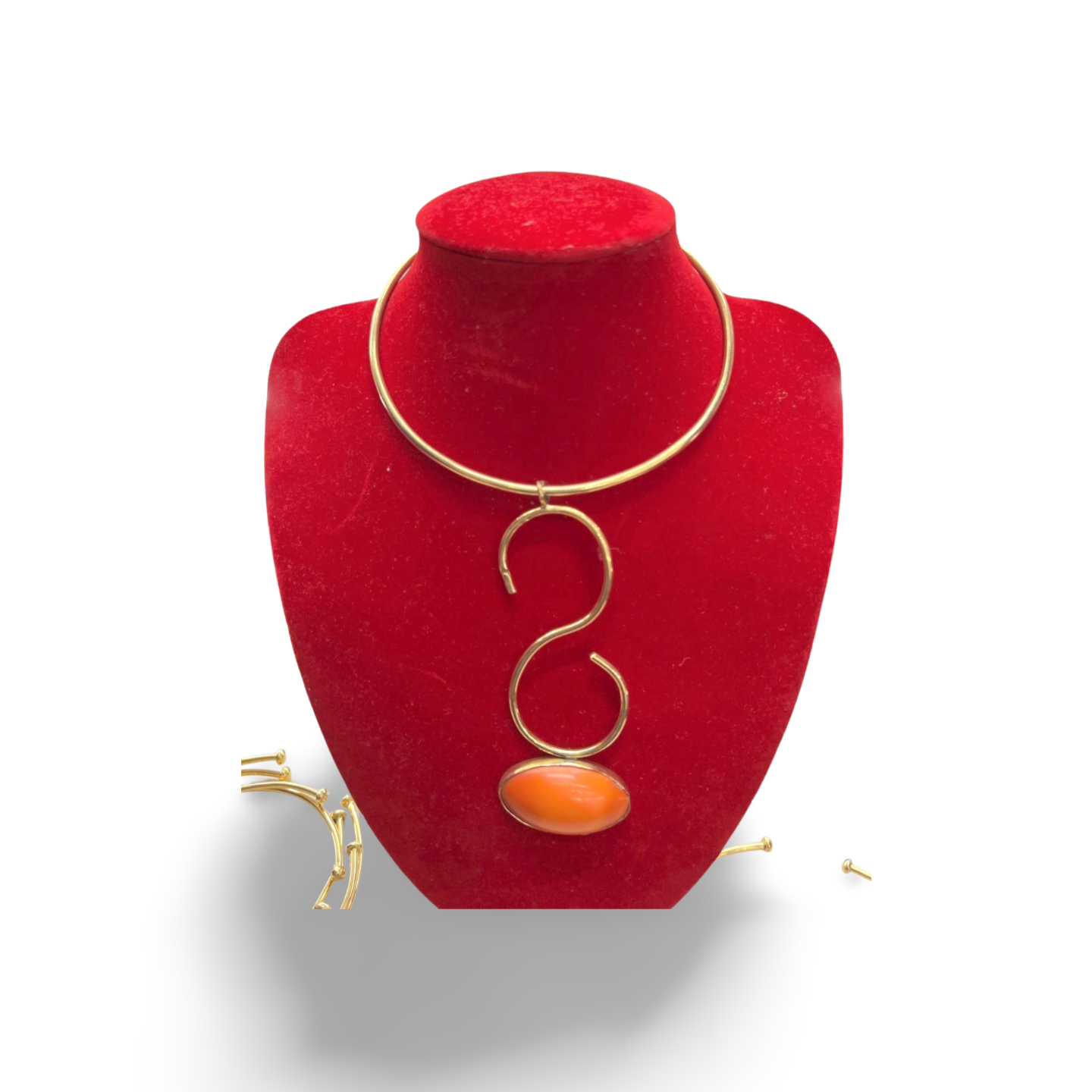 African Brass Necklace with Gem-stone Collection C
