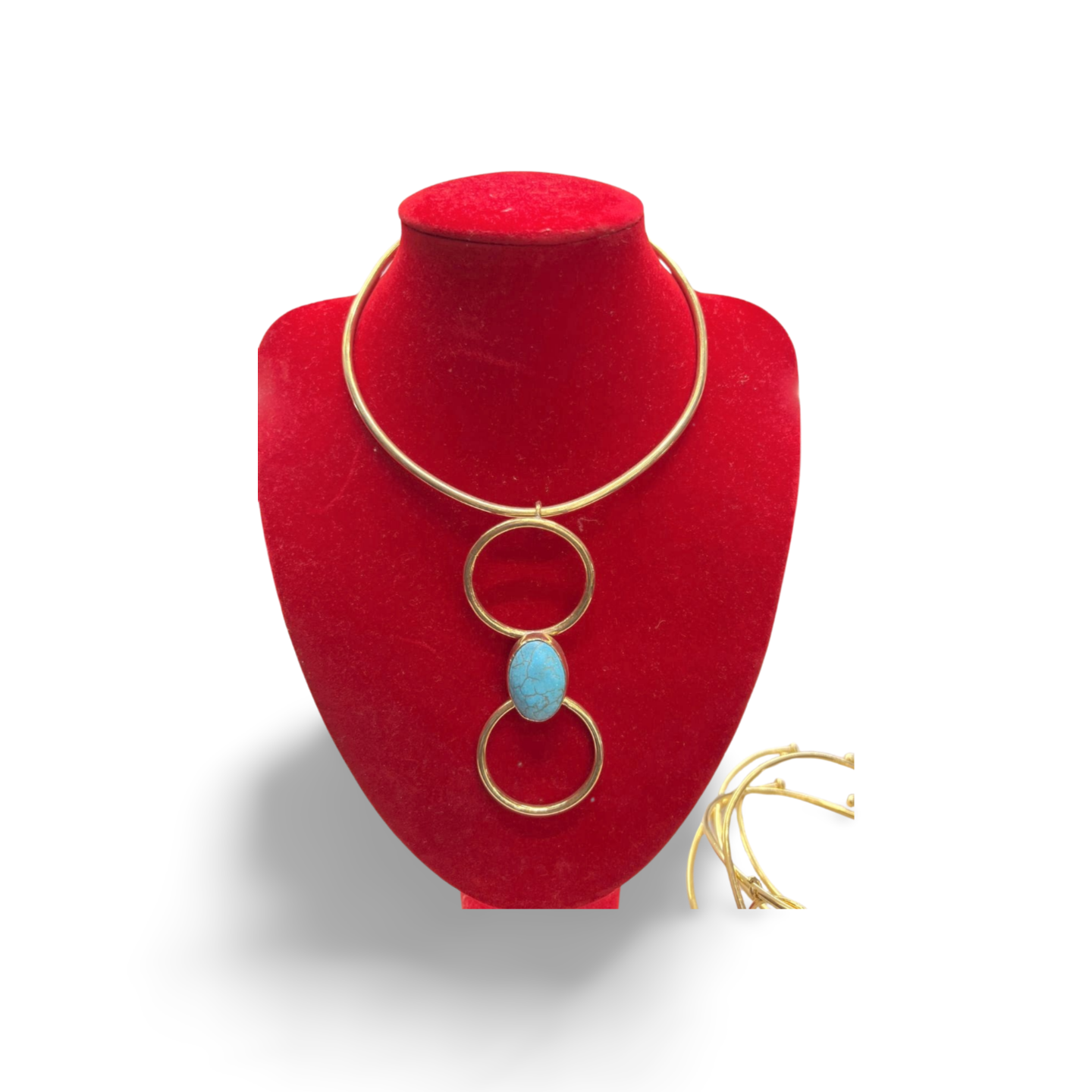 African Brass Necklace with Gem-stone Collection C