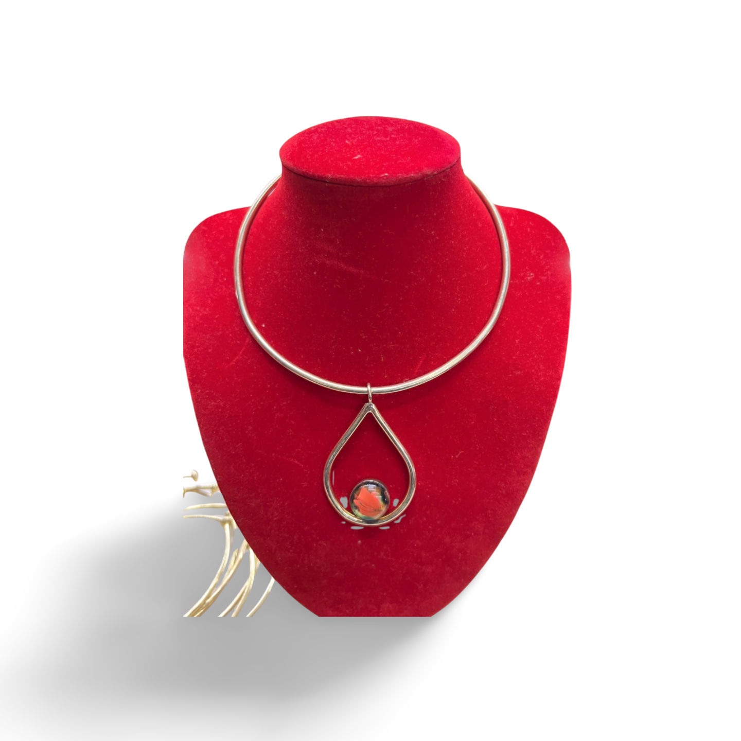 African Brass Necklace with Gem-stone Collection C