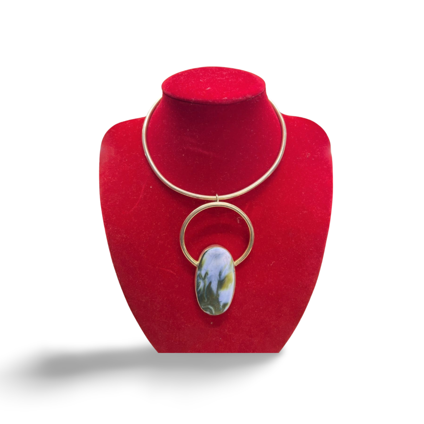 African Brass Necklace with Gem-stone Collection A