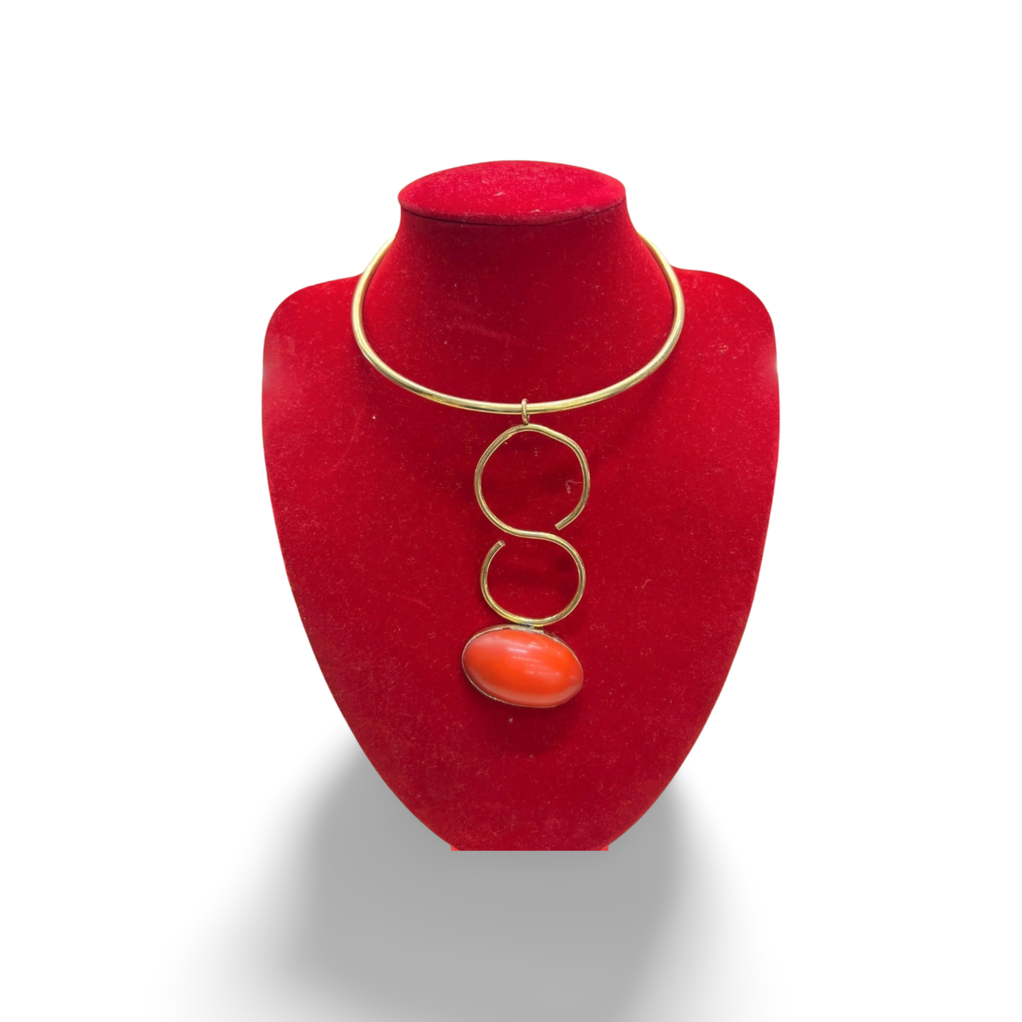 African Brass Necklace with Gem-stone Collection B