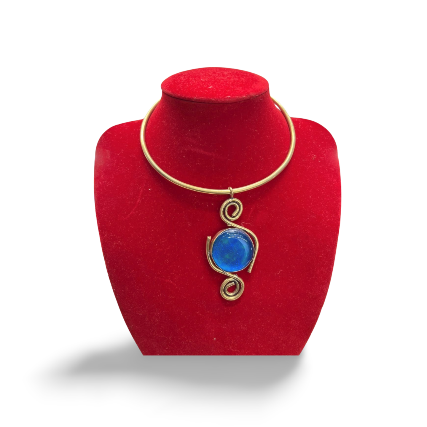African Brass Necklace with Gem-stone Collection A