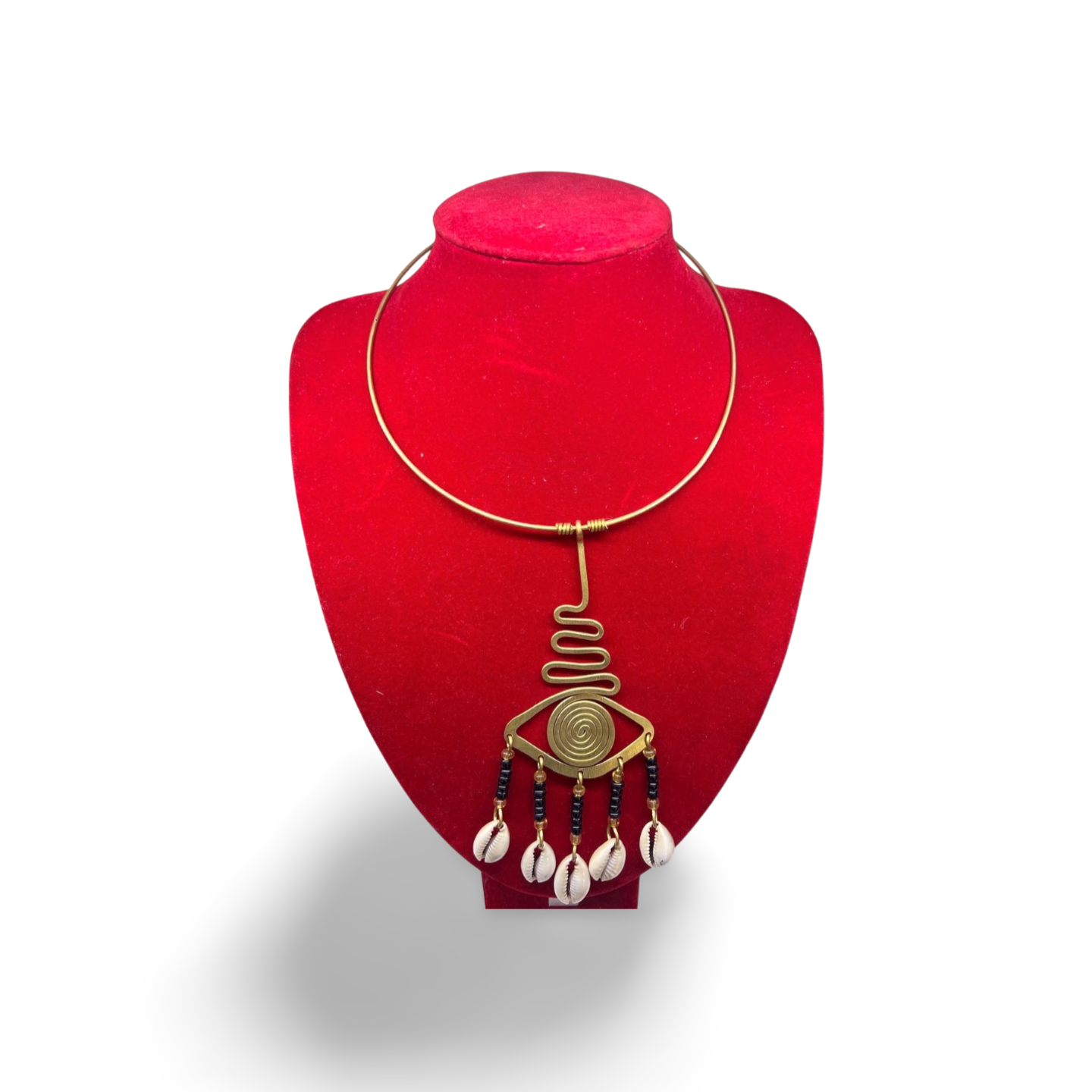 African Brass-wire Necklace with cowrie-shell