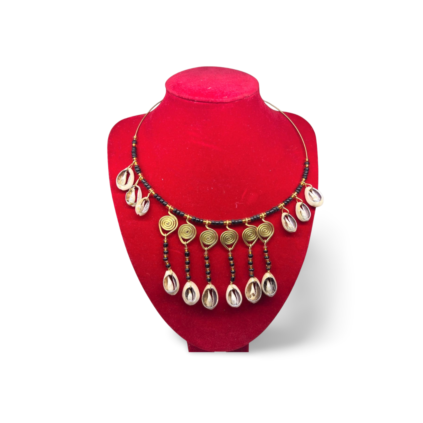African Brass-wire Necklace with cowrie-shell