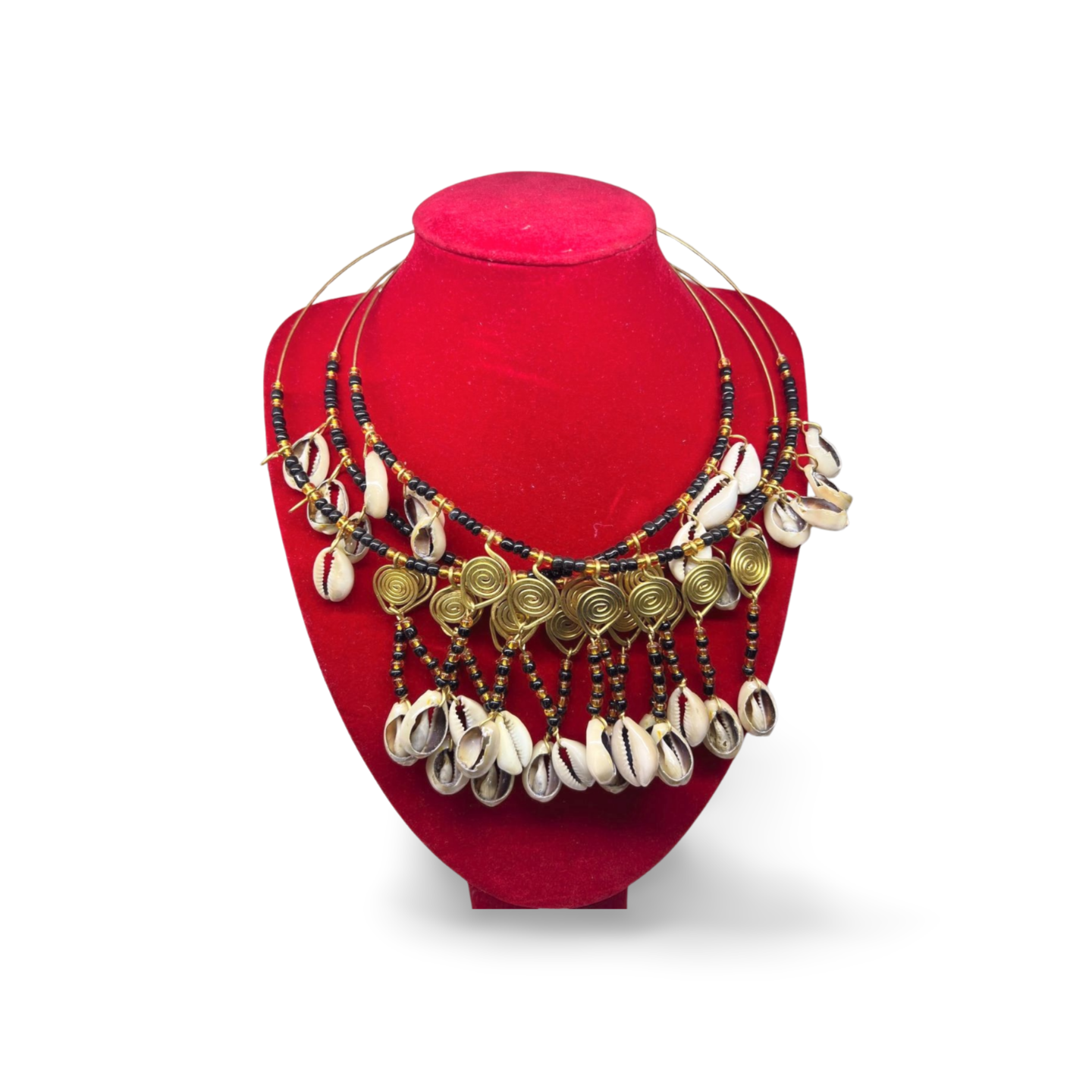African Brass-wire Necklace with cowrie-shell