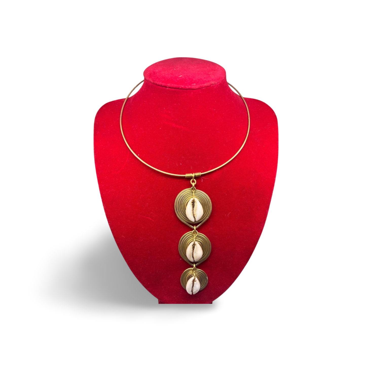 African Brass-wire Necklace with cowrie-shell