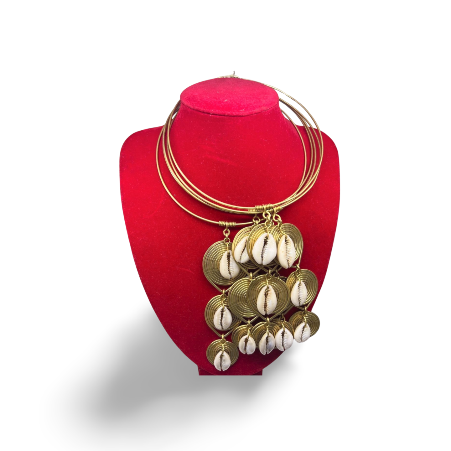 African Brass-wire Necklace with cowrie-shell