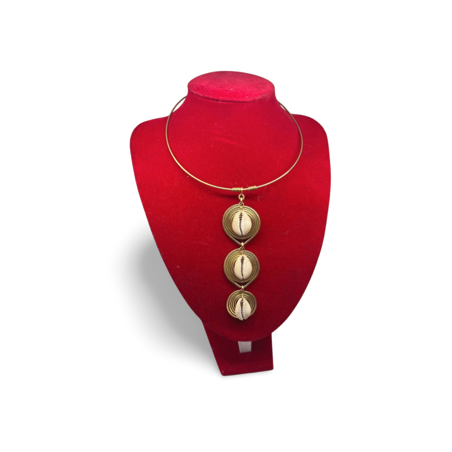 African Brass-wire Necklace with cowrie-shell