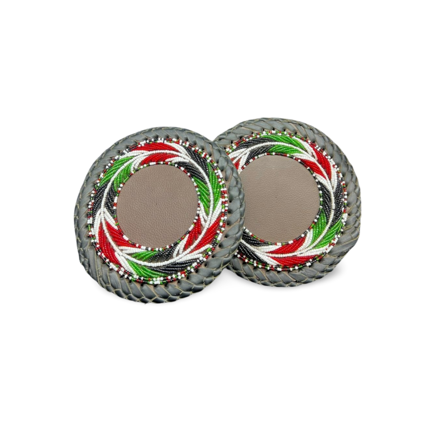 African Handmade Beaded Leather Coasters Pair (Small)