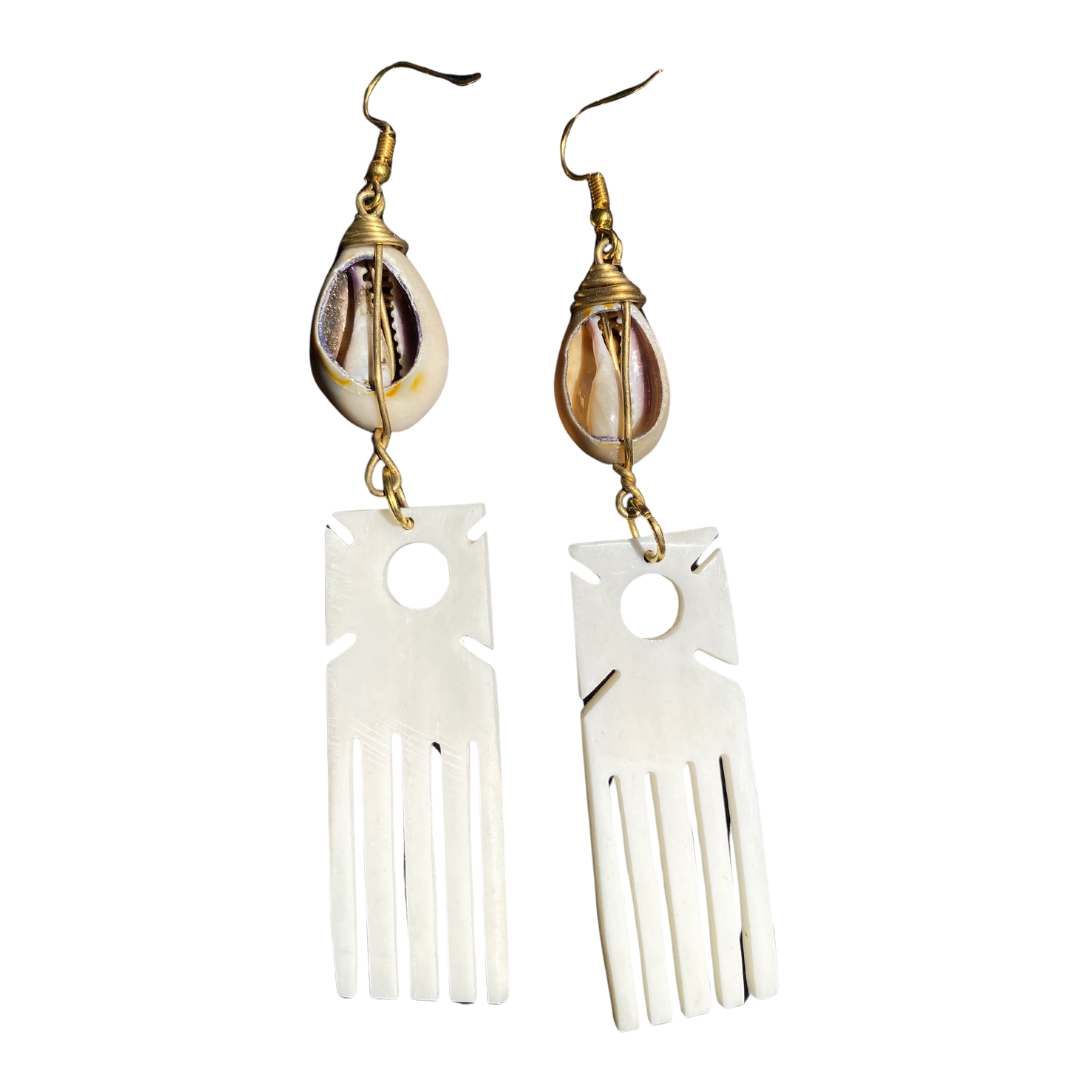 African Handmade Bone-Brass  White Earrings  A