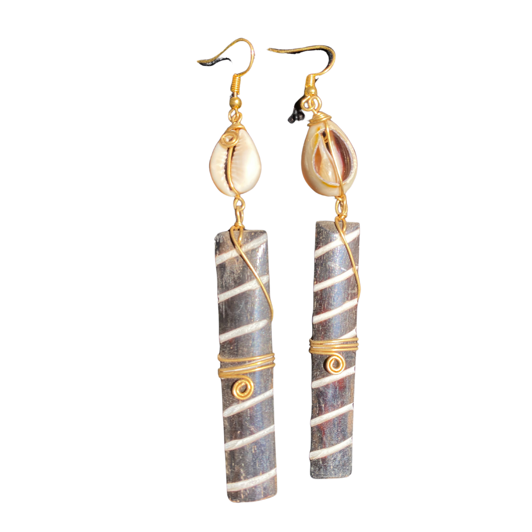 African Handmade Bone-Brass  Black Earrings