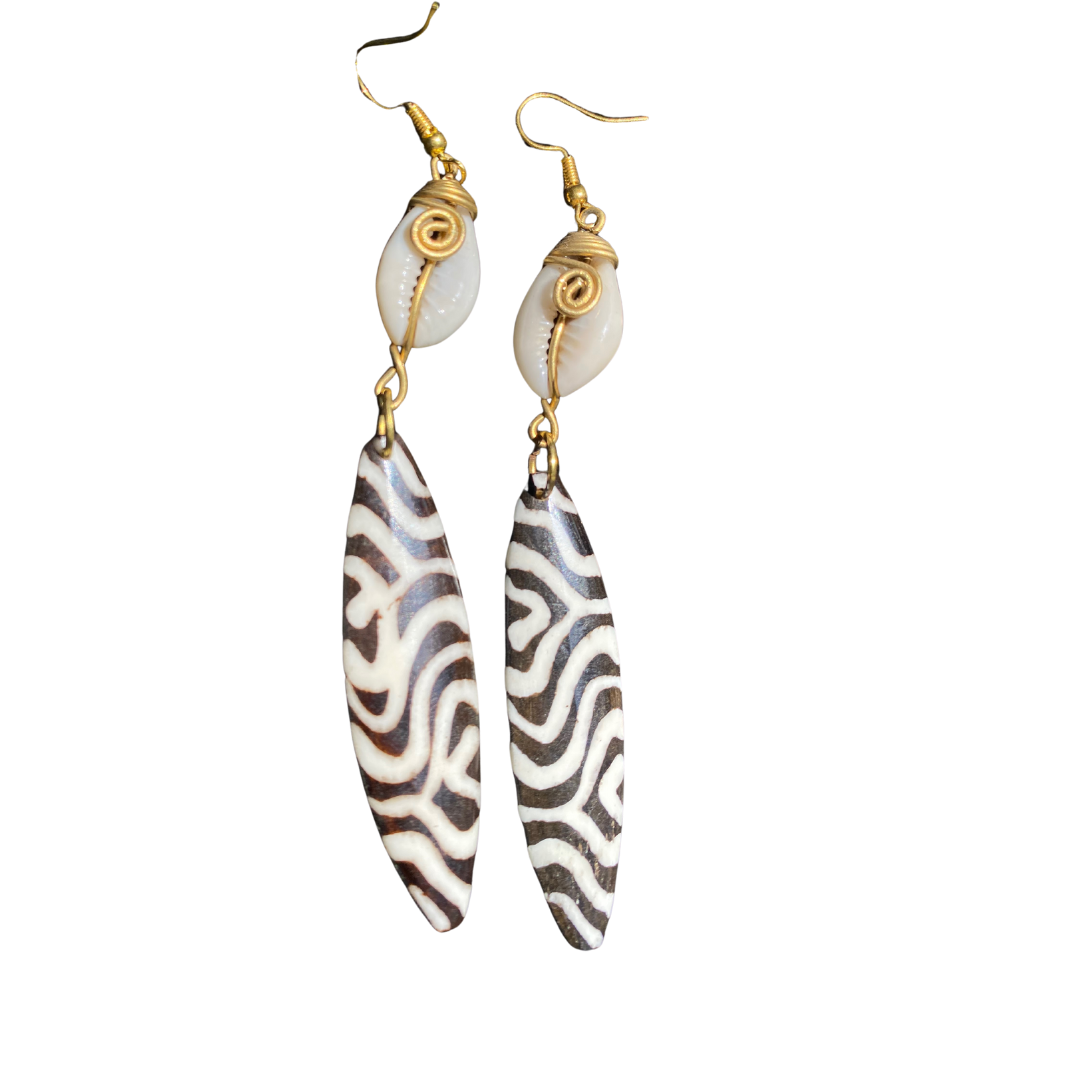 African Handmade Bone-Brass  Black Earrings