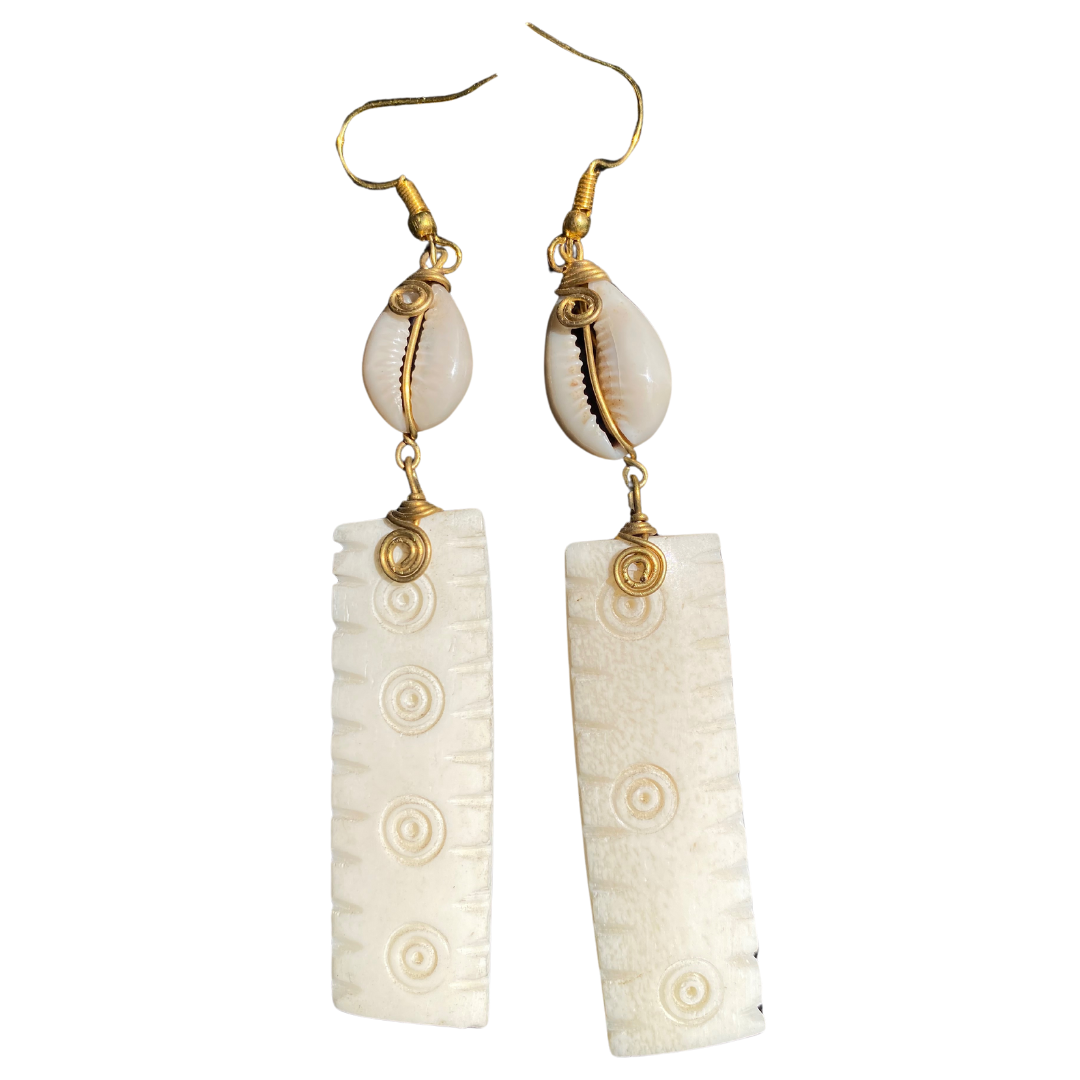 African Handmade Bone-Brass  White Earrings  A