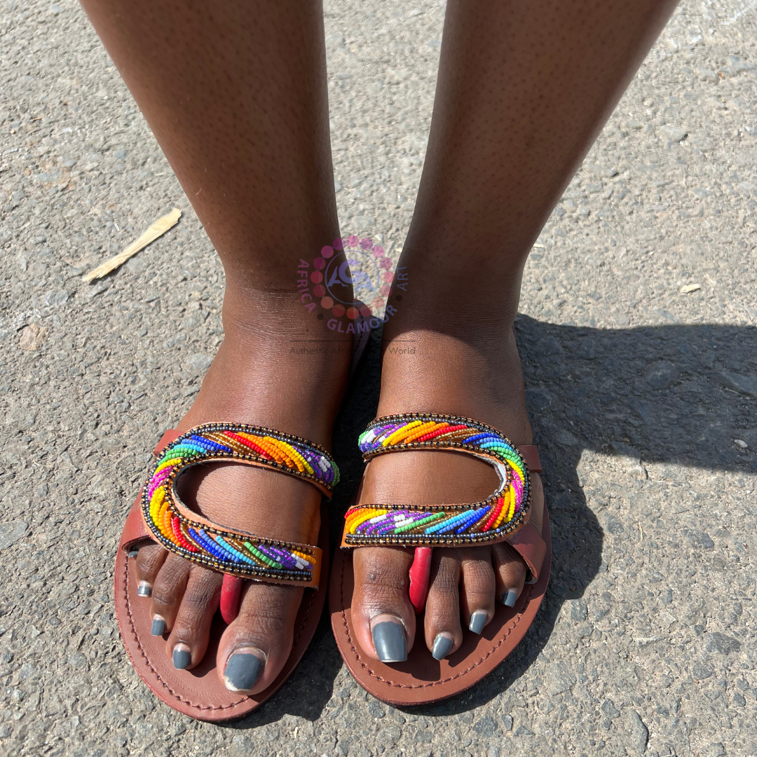 Handmade Beaded Leather Sandals for Women