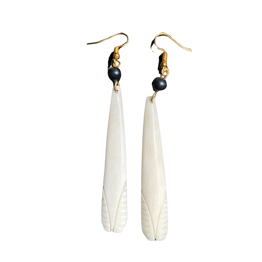 African Handmade Bone-Brass  White Earrings  A