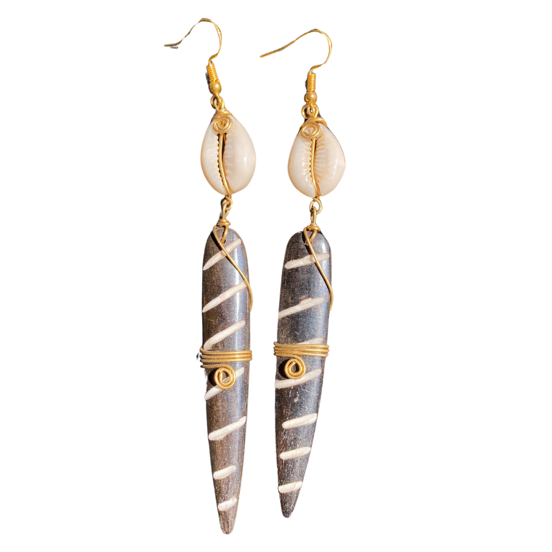 African Handmade Bone-Brass  Black Earrings